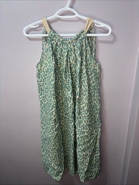 Bellambra Teal Linen Leopard Print Pleated Halter Dress Sz Medium
